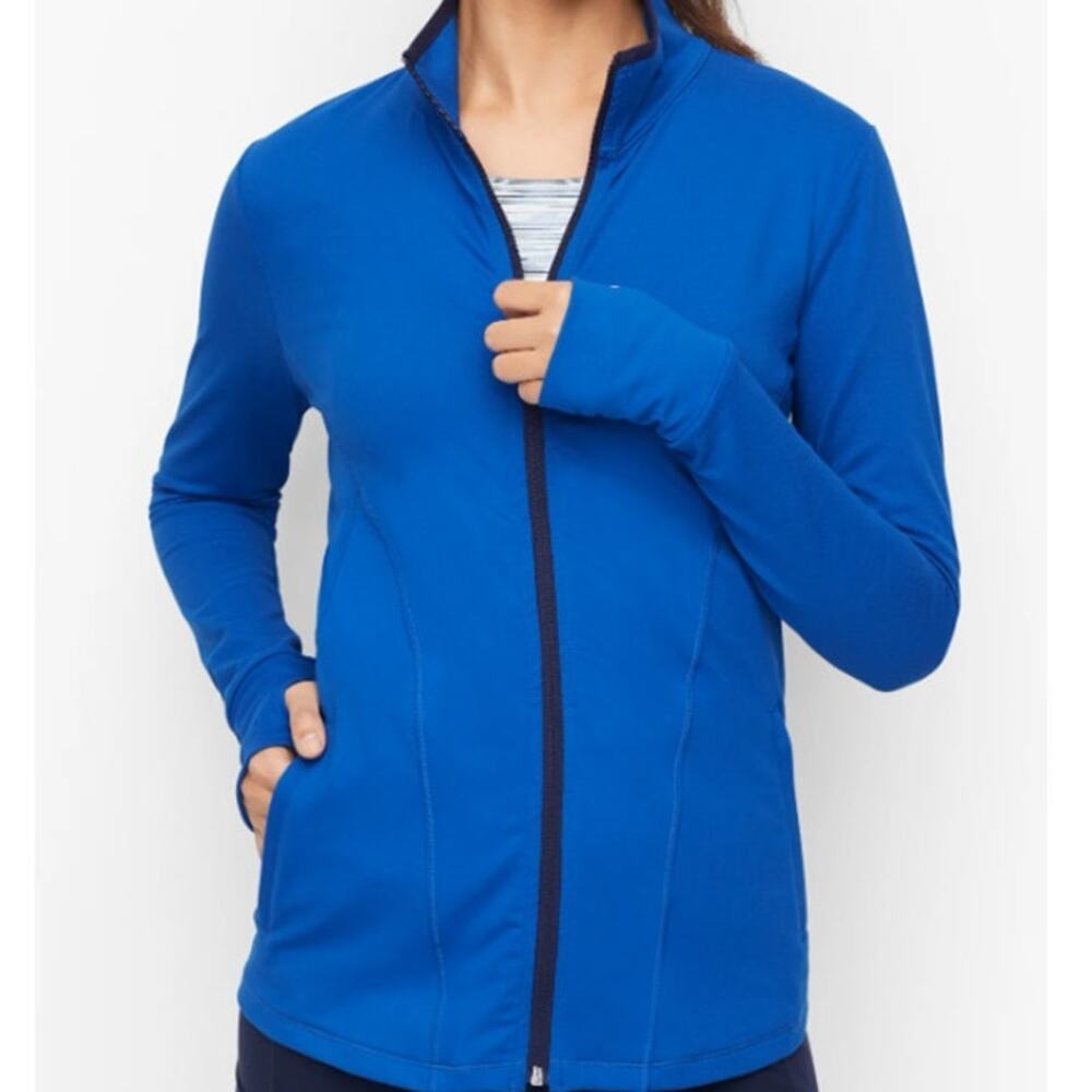 T by Talbots Full Zip Active Jacket Women's M Cobalt Blue SPF50+ Thumbhole Cuff